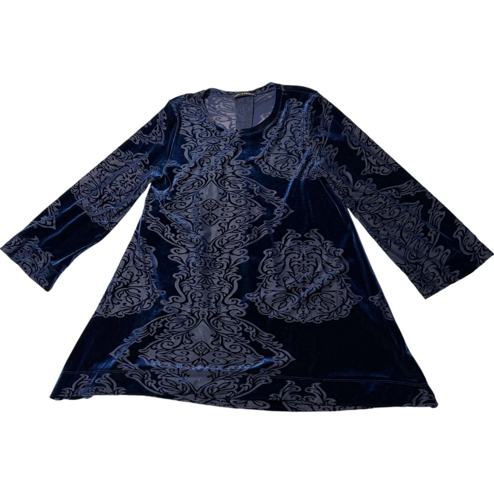 Nally and Millie Womens Velvet Burnout Tunic Top Sz M Sheer Boho‎ Artsy Feminine - Picture 4 of 7